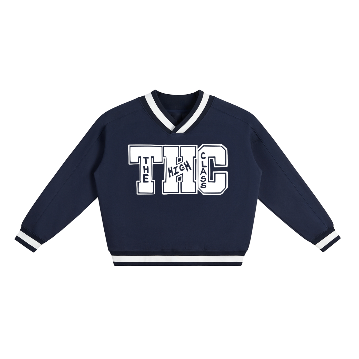 FLYWLKR "THE HIGH CLASS" V-Neck Contrast Collar Boxy Sweatshirt