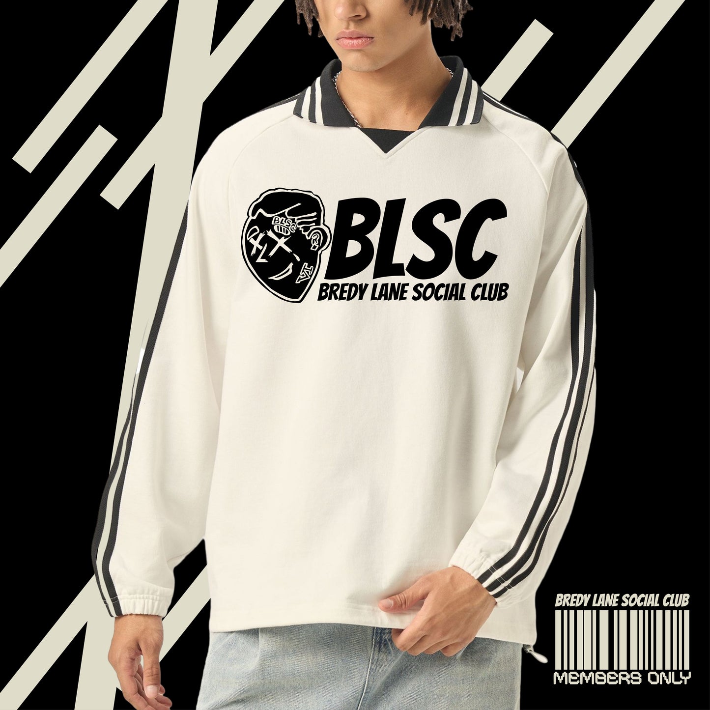 FLYWLKR "BREDY LANE SOCIAL CLUB" Contrast Striped Lapel Collar Sweatshirt