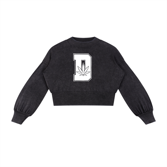 FLYWLKR "THE HIGH CLASS" Mineral Wash Balloon Sleeve Cropped Sweater