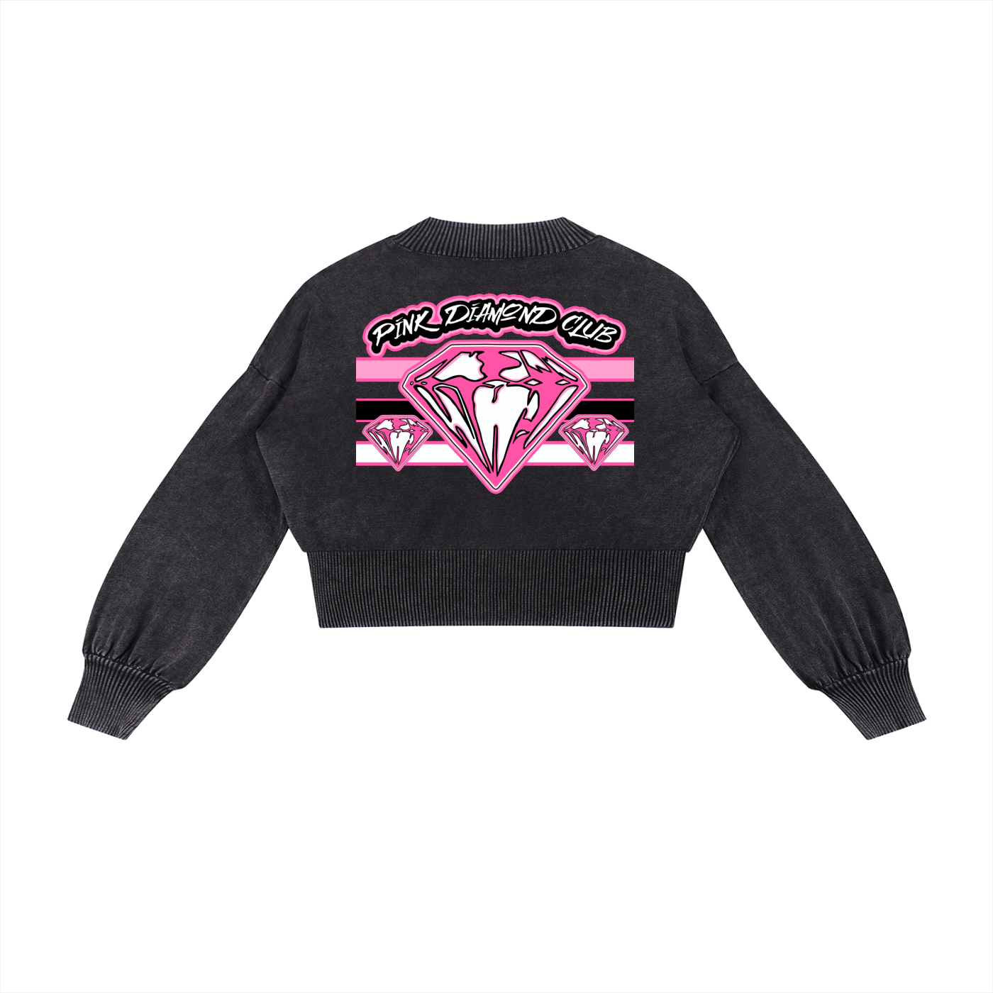 FLYWLKR ORIGINALS "PINK DIAMOND CLUB" Mineral Wash Balloon Sleeve Cropped Sweater