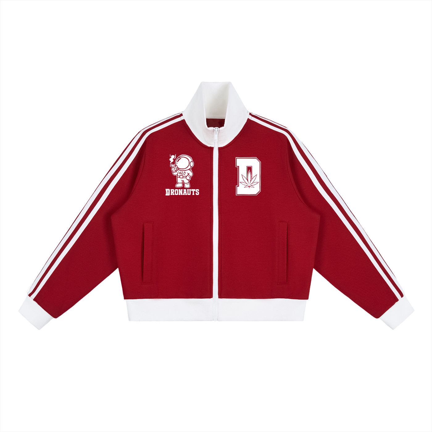 FLYWLKR "THE HIGH CLASS" Contrast Side Stripe Fleece Cropped Track Jacket