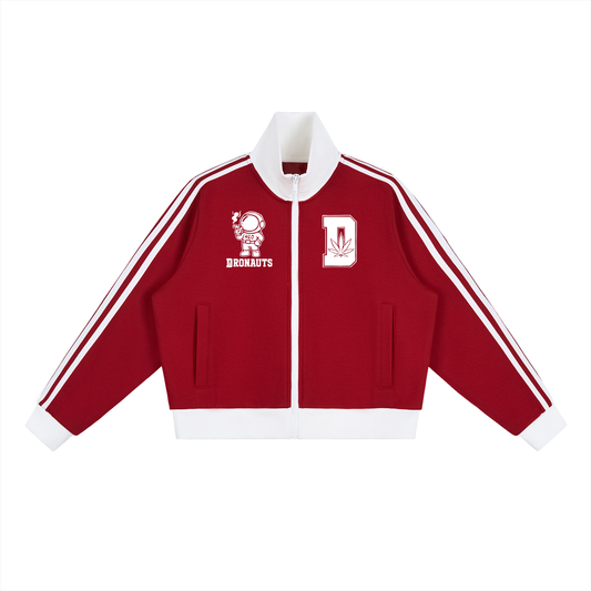FLYWLKR "THE HIGH CLASS" Contrast Side Stripe Fleece Cropped Track Jacket