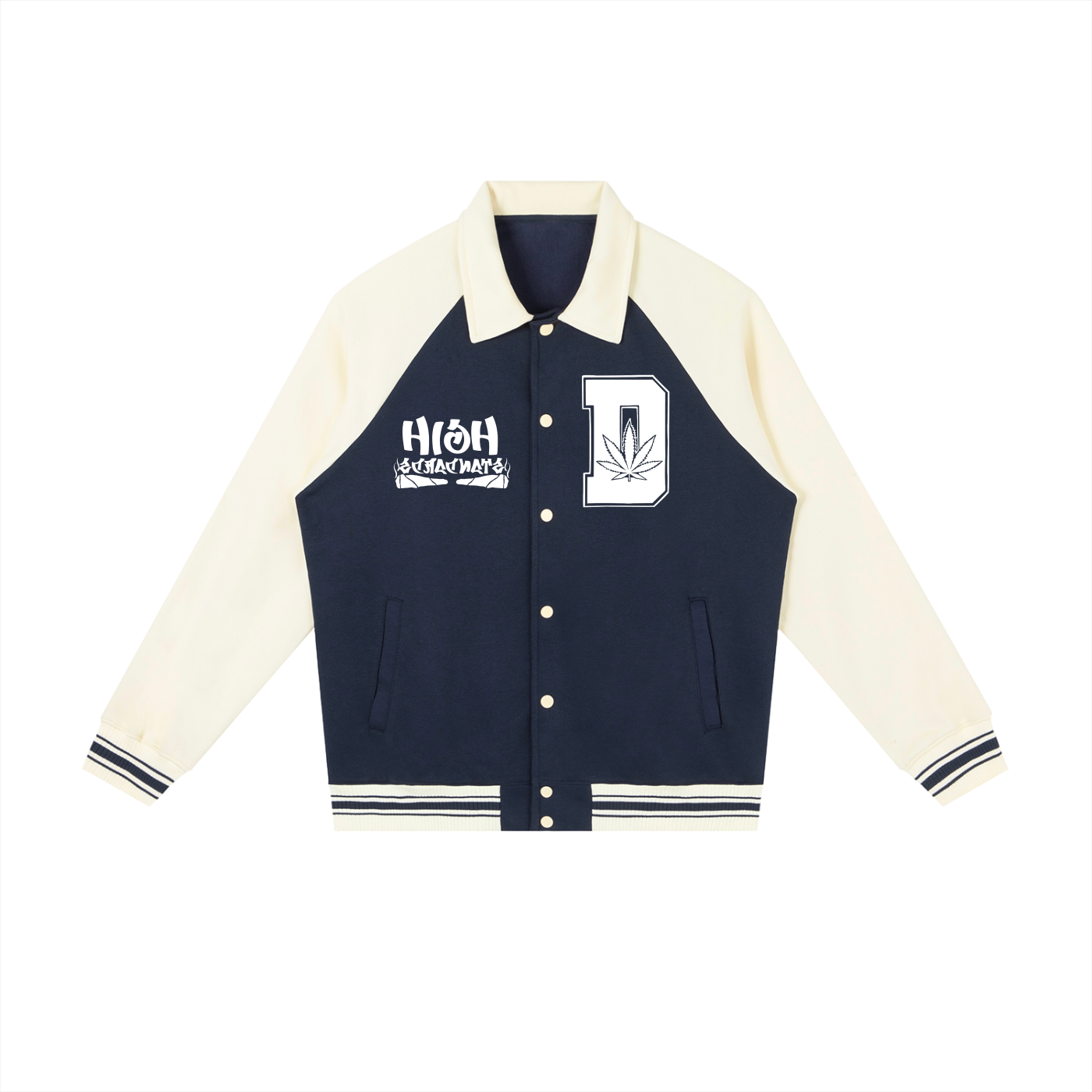 FLYWLKR "THE HIGH CLASS" Contrast Raglan Sleeve Baseball Jacket