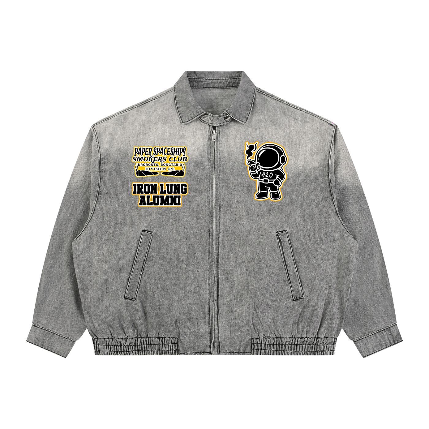 FLYWLKR "PAPER SPACESHIPS" Unisex Vintage Wash Full-Zip Denim Jacket