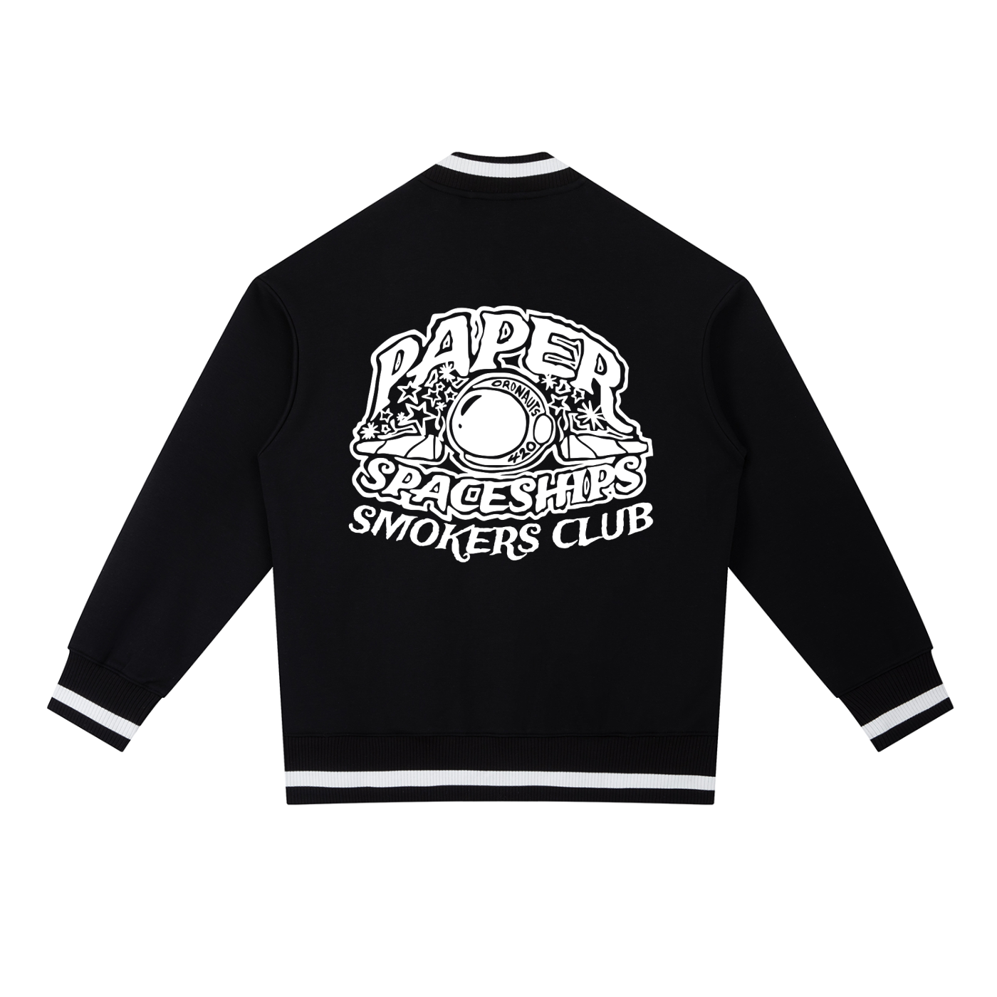 FLYWLKR "PAPER SPACESHIPS SMOKERS CLUB" Contrast Piping Zip Bomber Jacket