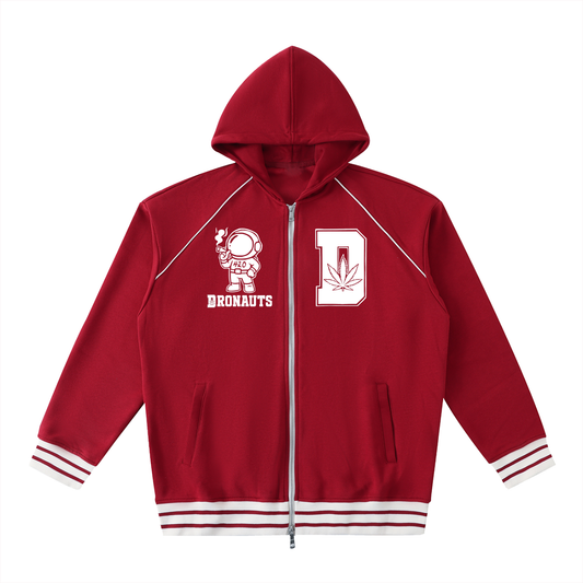 FLYWLKR "PAPER SPACESHIPS SMOKERS CLUB" Striped Trim Zip-Up Hoodie