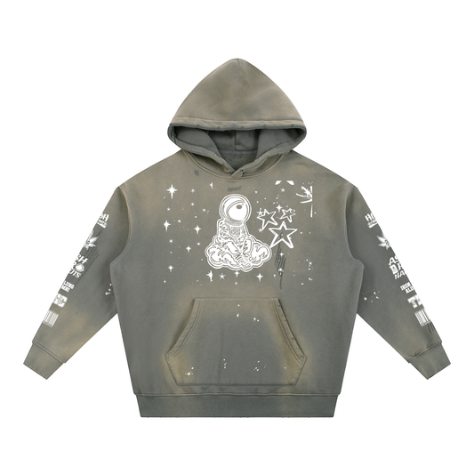 FLYWLKR "PAPER SPACESHIPS SMOKERS CLUB" Vintage Washed Frayed Fleece Hoodie