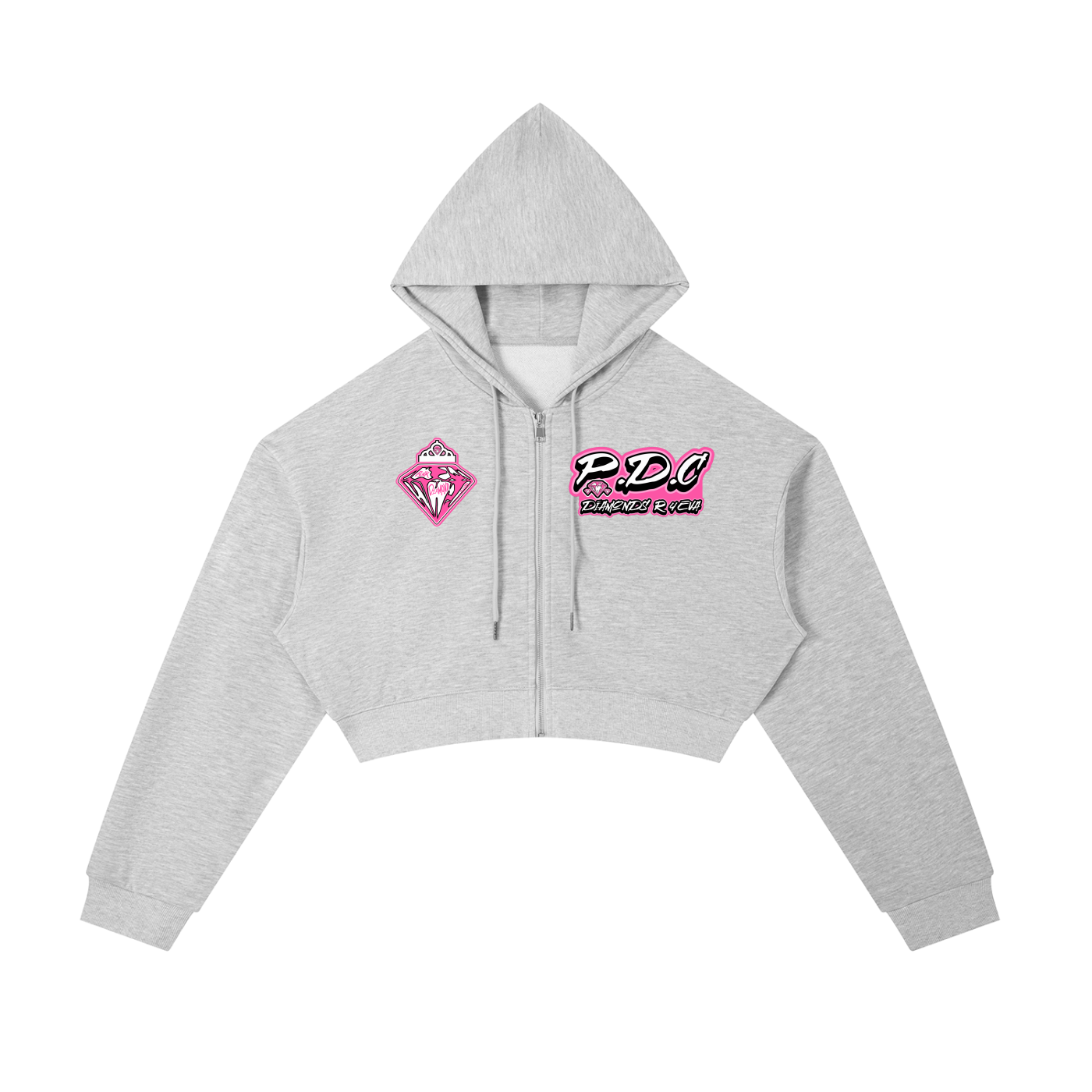 FLYWLKR ORIGINALS "PINK DIAMOND CLUB" Essential Cropped Zip-Up Hoodie