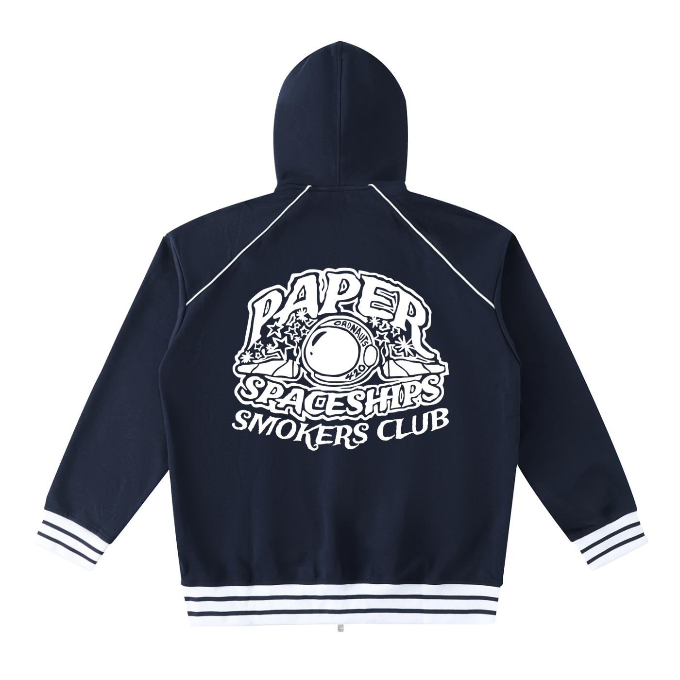 FLYWLKR "PAPER SPACESHIPS SMOKERS CLUB" Striped Trim Zip-Up Hoodie