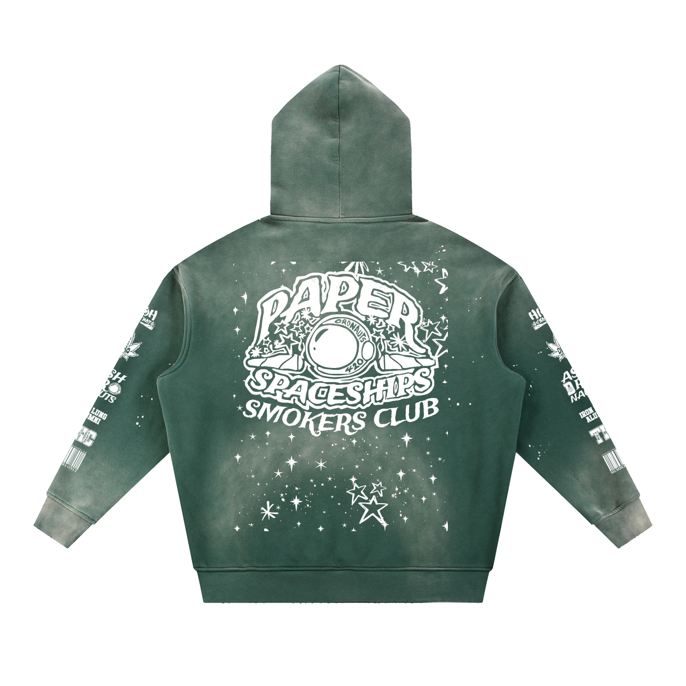 FLYWLKR "PAPER SPACESHIPS SMOKERS CLUB" Vintage Washed Frayed Fleece Hoodie