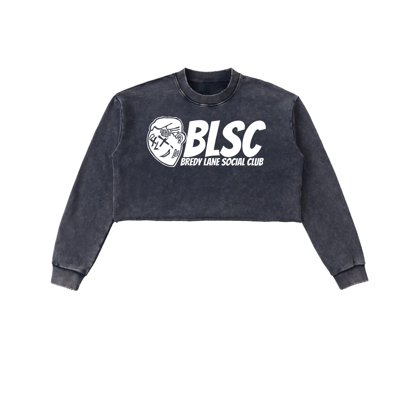 FLYWLKR "BREDY LANE SOCIAL CLUB" Snow Washed Raw Edge Cropped Sweatshirt