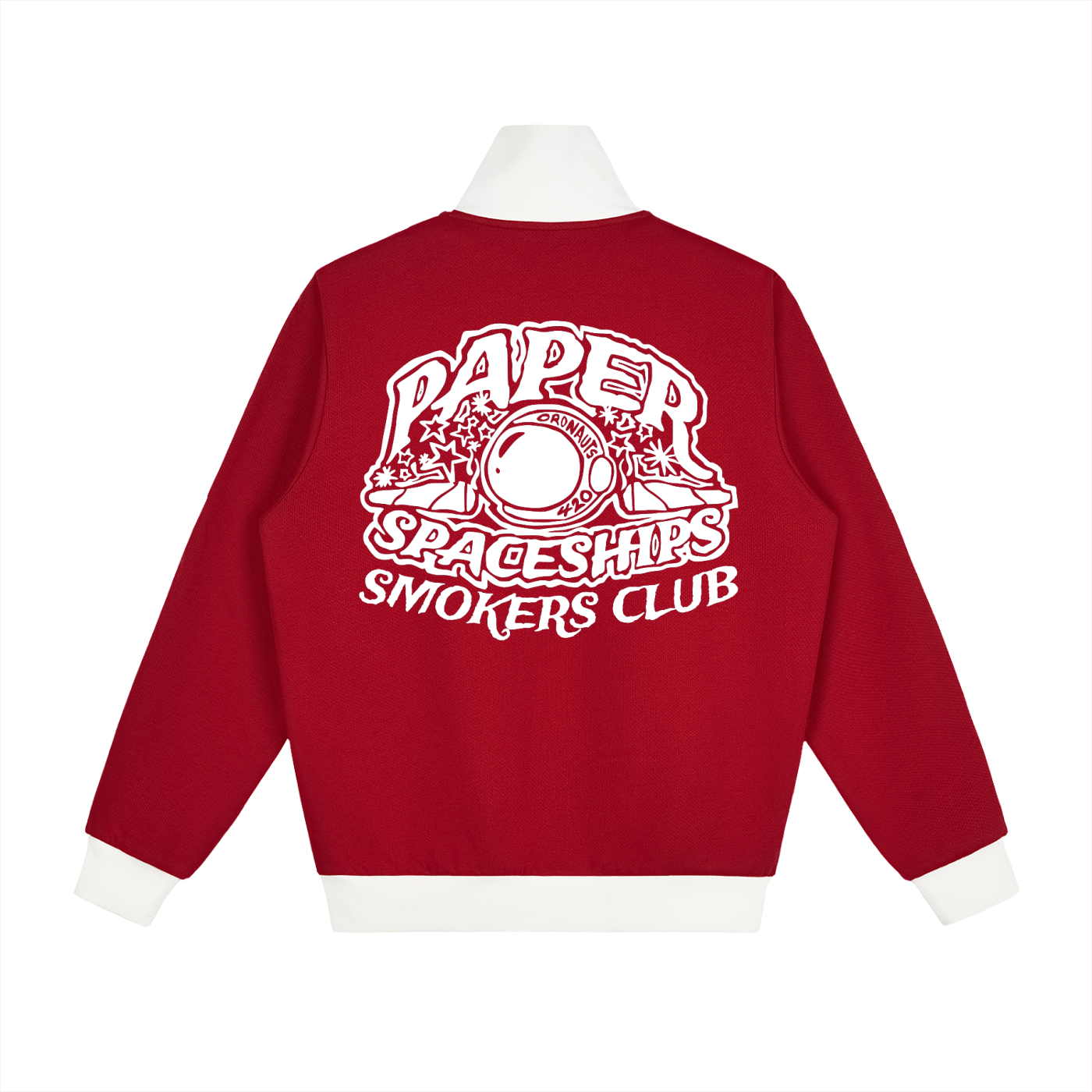 FLYWLKR "PAPER SPACESHIPS SMOKERS CLUB " Contrast Side Stripe Fleece Track Jacket