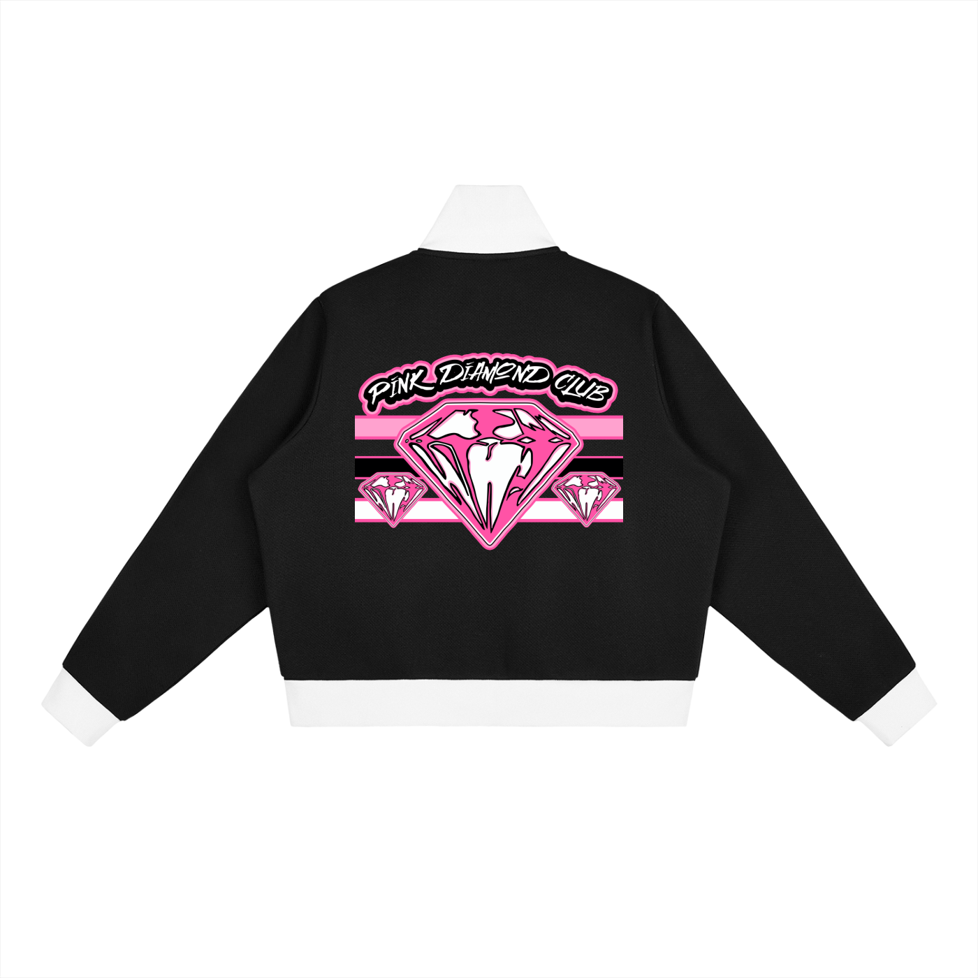 FLYWLKR ORIGINALS "PINK DIAMOND CLUB" Contrast Side Stripe Fleece Cropped Track Jacket