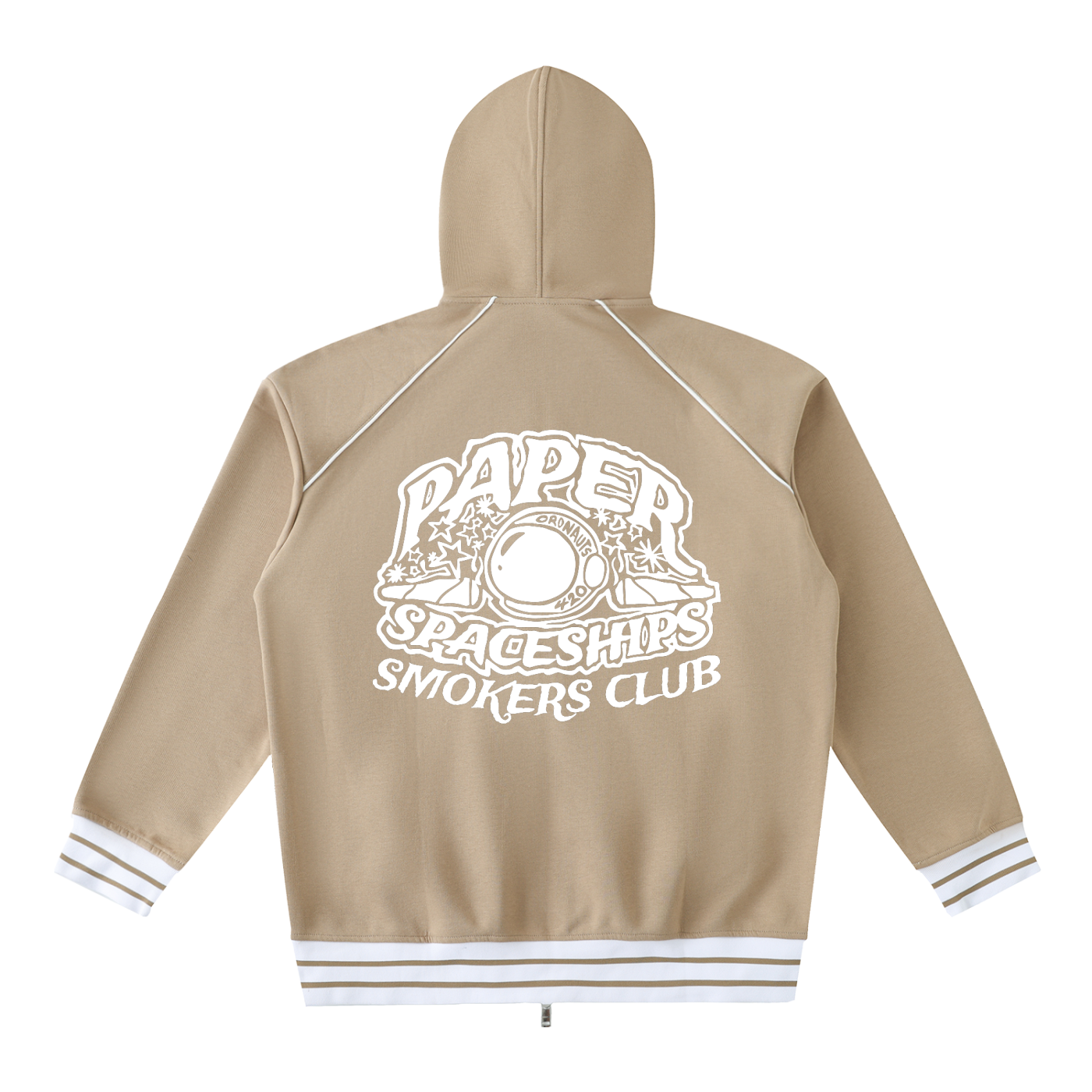 FLYWLKR "PAPER SPACESHIPS SMOKERS CLUB" Striped Trim Zip-Up Hoodie
