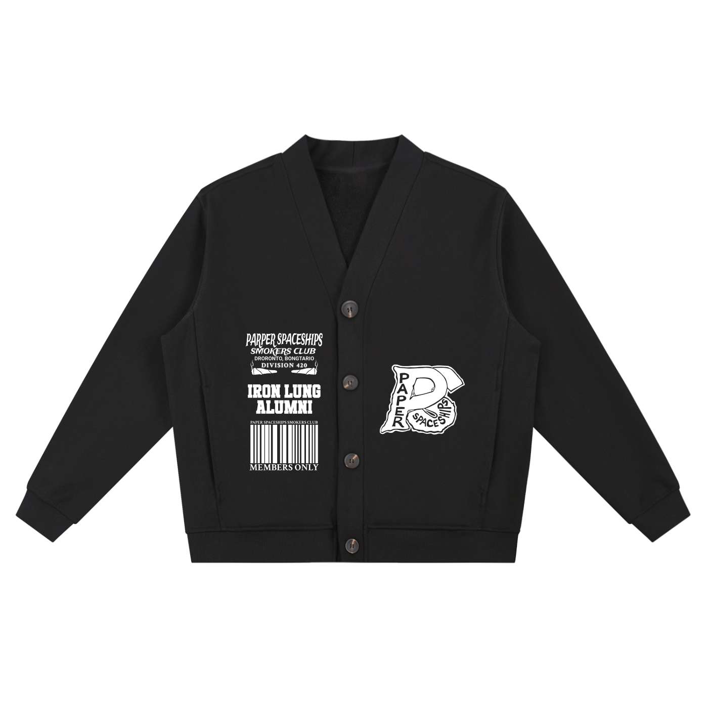 FLYWLKR "PAPER SPACESHIPS SMOKERS CLUB" Essential Heavyweight Sweat Cardigan