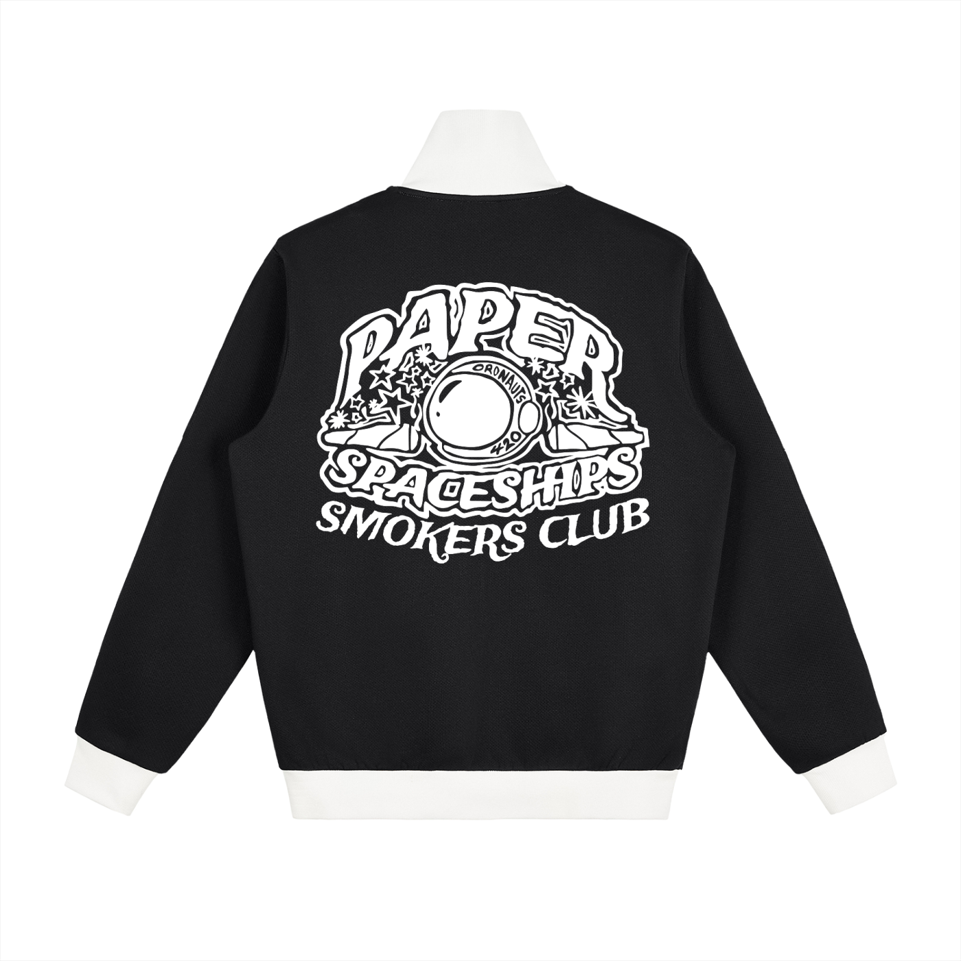 FLYWLKR "PAPER SPACESHIPS SMOKERS CLUB " Contrast Side Stripe Fleece Track Jacket