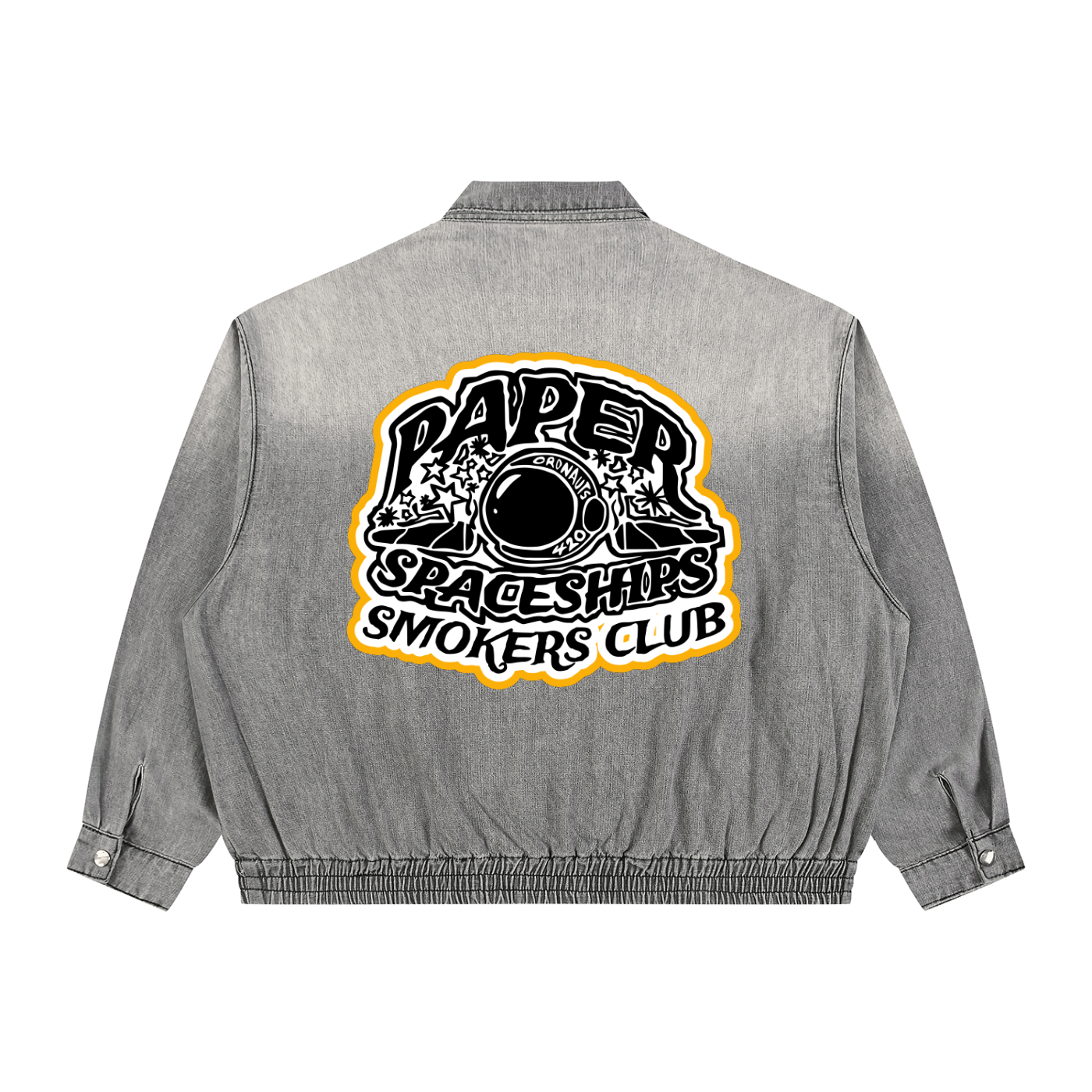 FLYWLKR "PAPER SPACESHIPS" Unisex Vintage Wash Full-Zip Denim Jacket