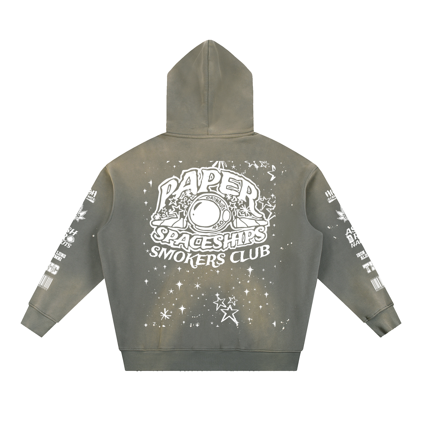 FLYWLKR "PAPER SPACESHIPS SMOKERS CLUB" Vintage Washed Frayed Fleece Hoodie