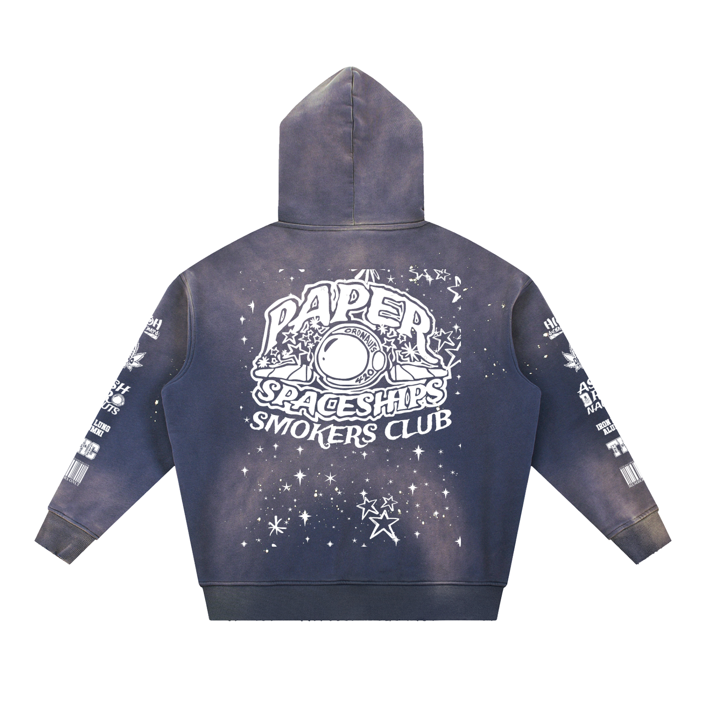 FLYWLKR "PAPER SPACESHIPS SMOKERS CLUB" Vintage Washed Frayed Fleece Hoodie
