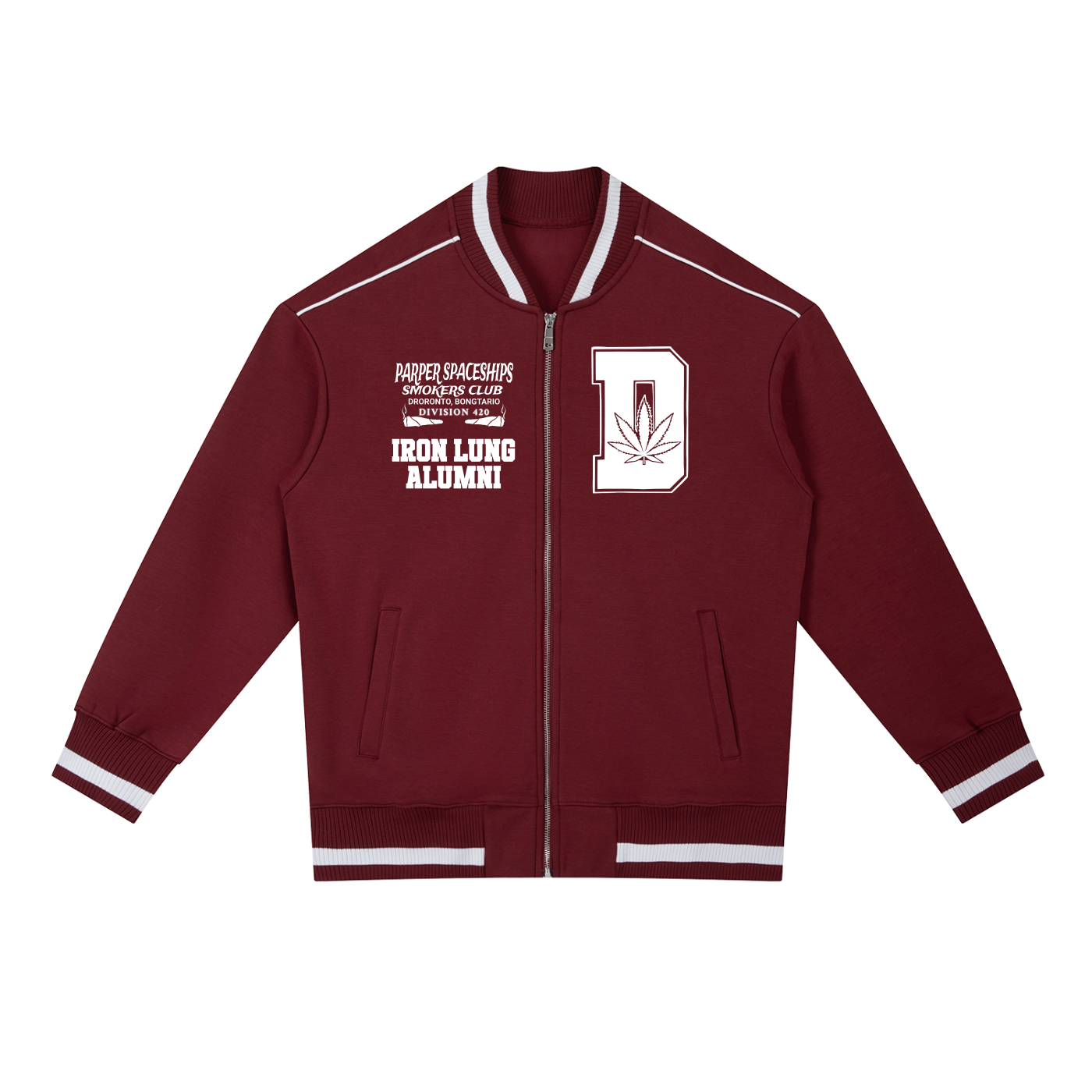 FLYWLKR "PAPER SPACESHIPS SMOKERS CLUB" Contrast Piping Zip Bomber Jacket