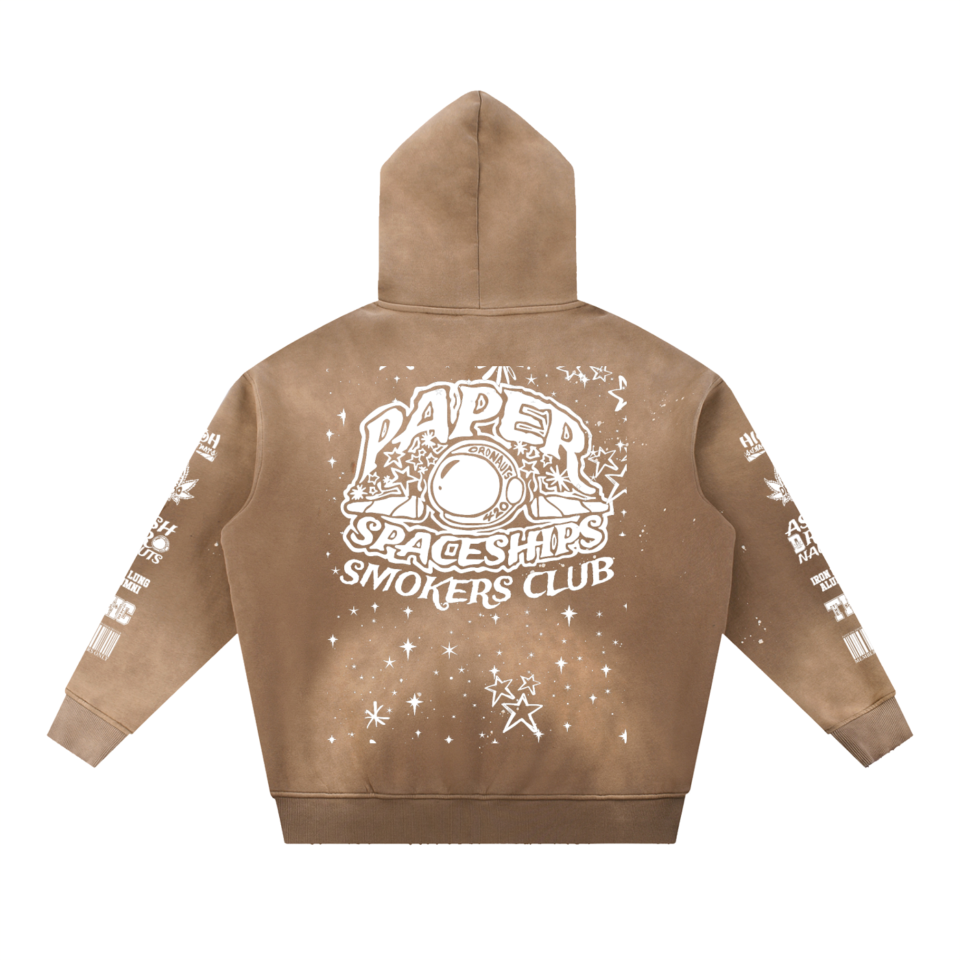 FLYWLKR "PAPER SPACESHIPS SMOKERS CLUB" Vintage Washed Frayed Fleece Hoodie