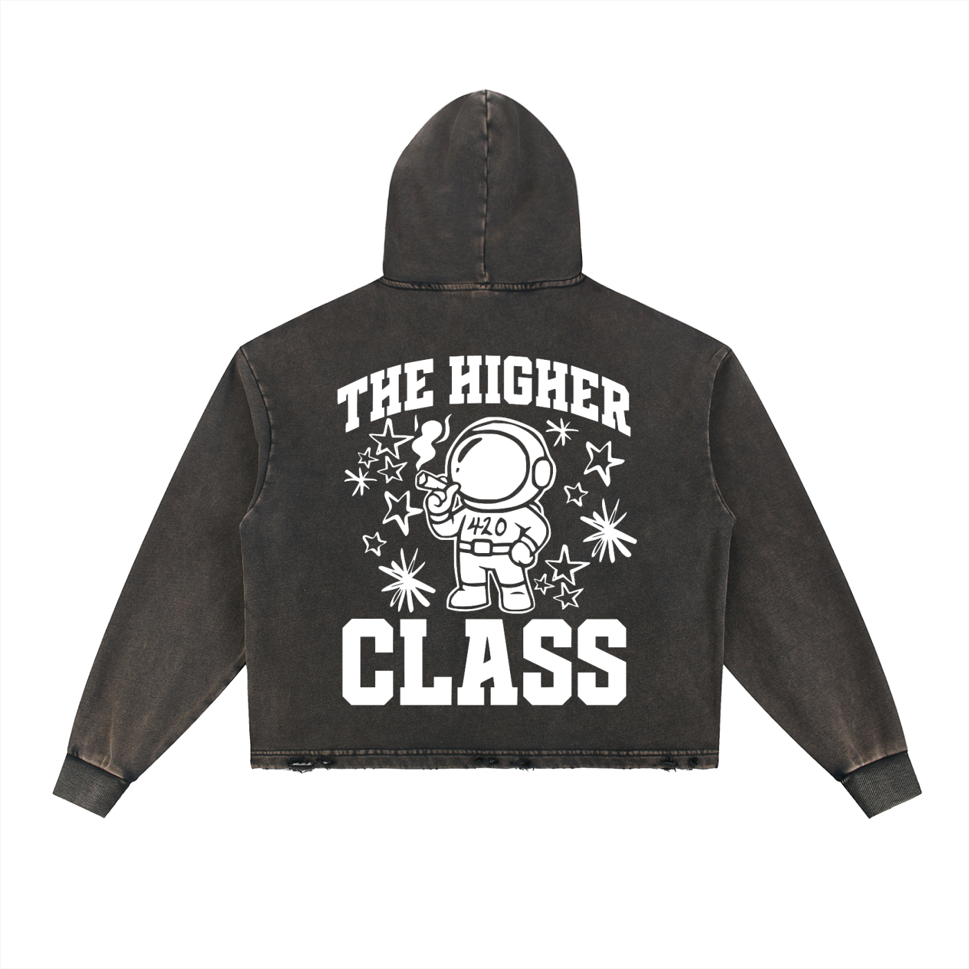FLYWLKR "THE HIGH CLASS" Vintage Washed Frayed-Hem Hoodie