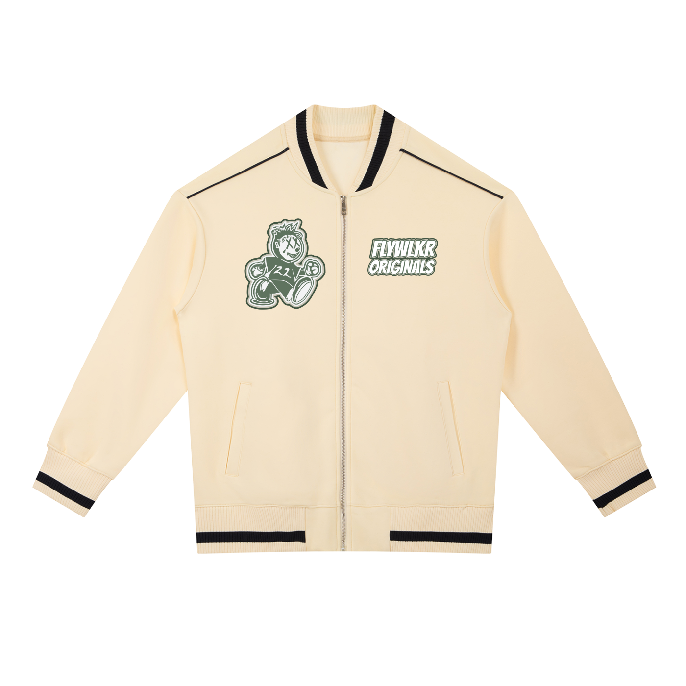 FLYWLKR ORIGINALS "OLIMOSSCREM" Contrast Piping Zip Bomber Jacket