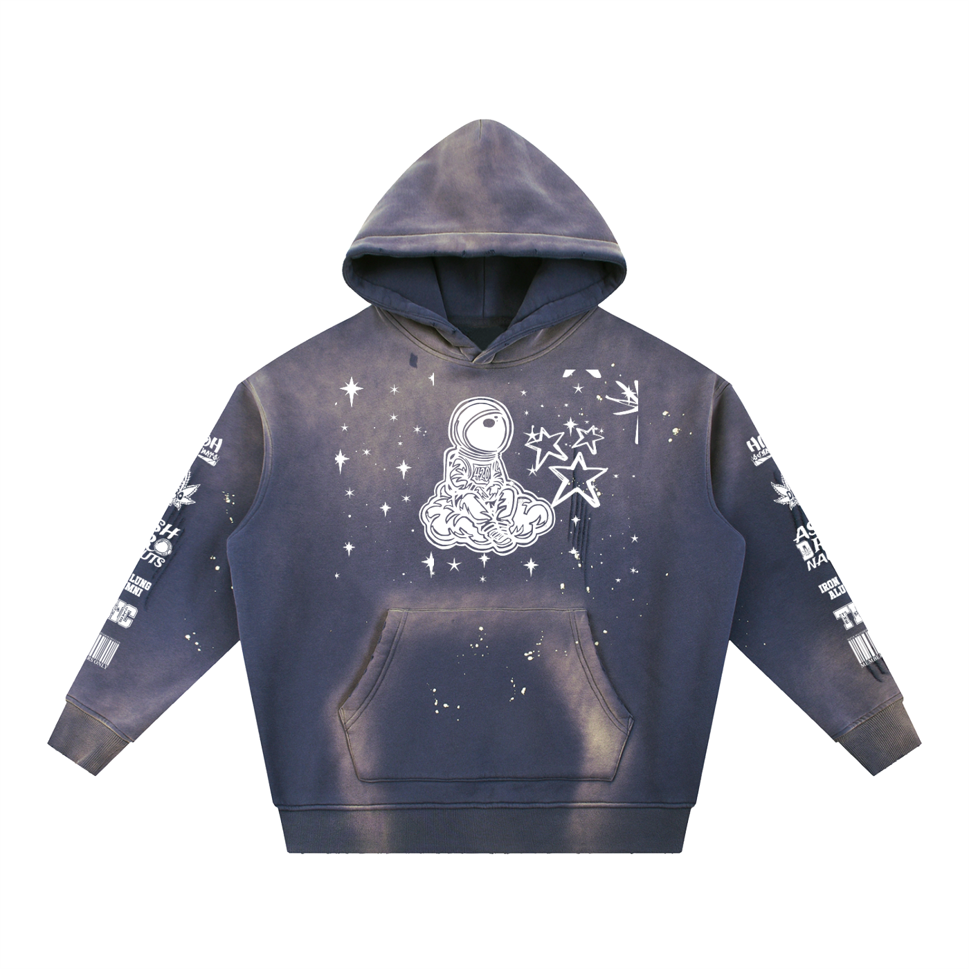 FLYWLKR "PAPER SPACESHIPS SMOKERS CLUB" Vintage Washed Frayed Fleece Hoodie