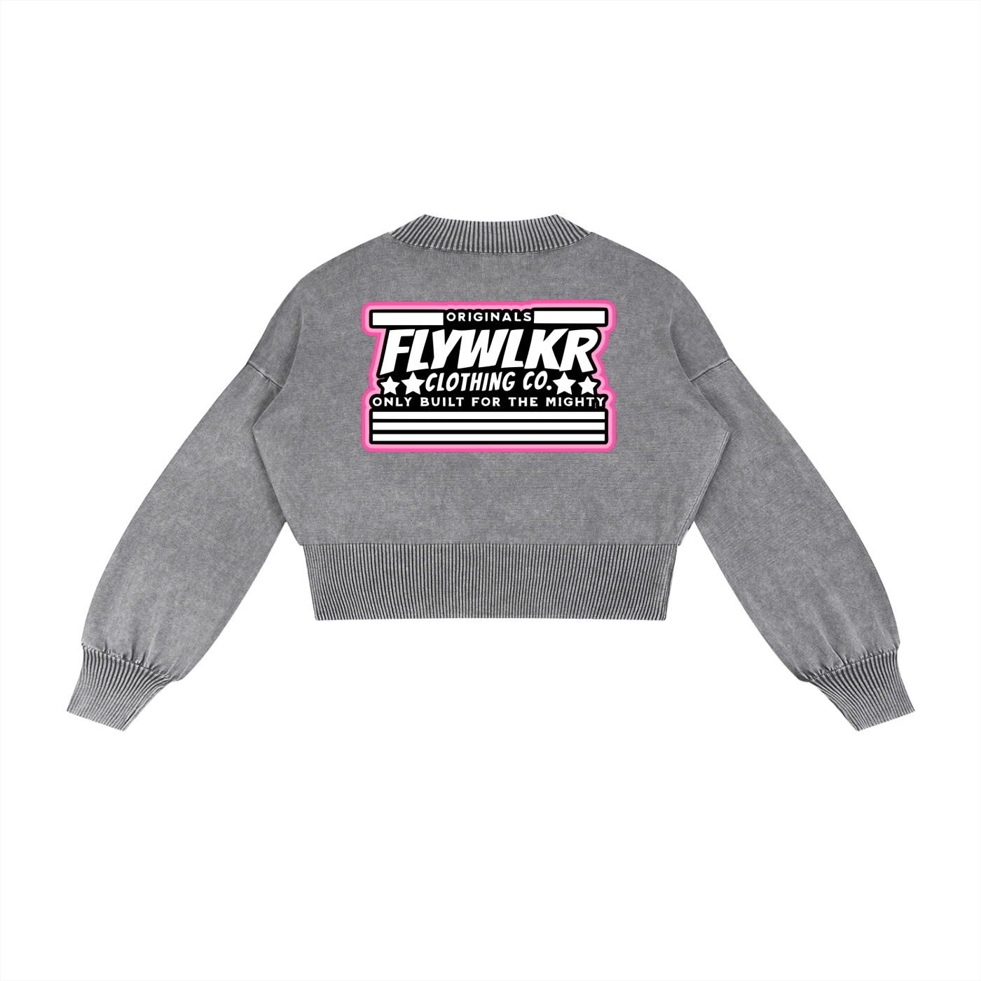 FLYWLKR ORIGINALS "PINK DIAMONDS" Mineral Wash Balloon Sleeve Cropped Sweater
