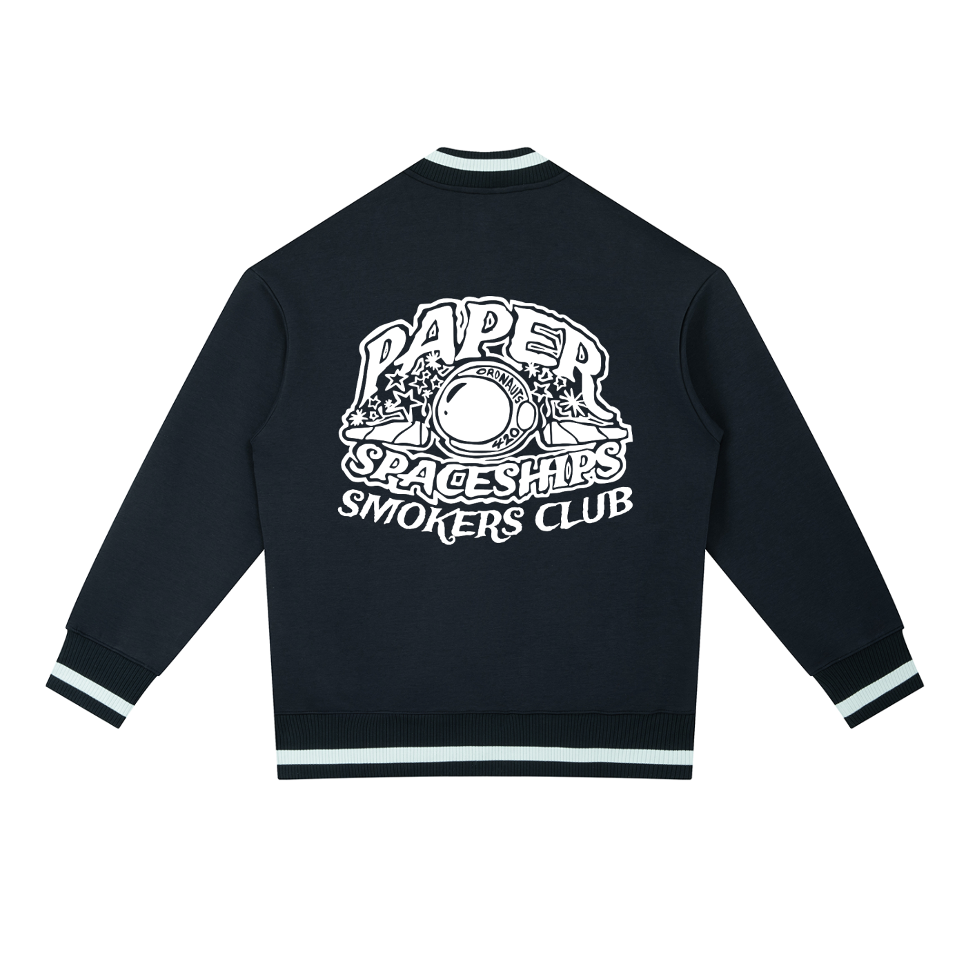 FLYWLKR "PAPER SPACESHIPS SMOKERS CLUB" Contrast Piping Zip Bomber Jacket