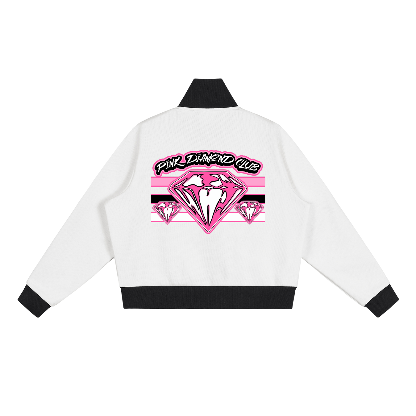 FLYWLKR ORIGINALS "PINK DIAMOND CLUB" Contrast Side Stripe Fleece Cropped Track Jacket