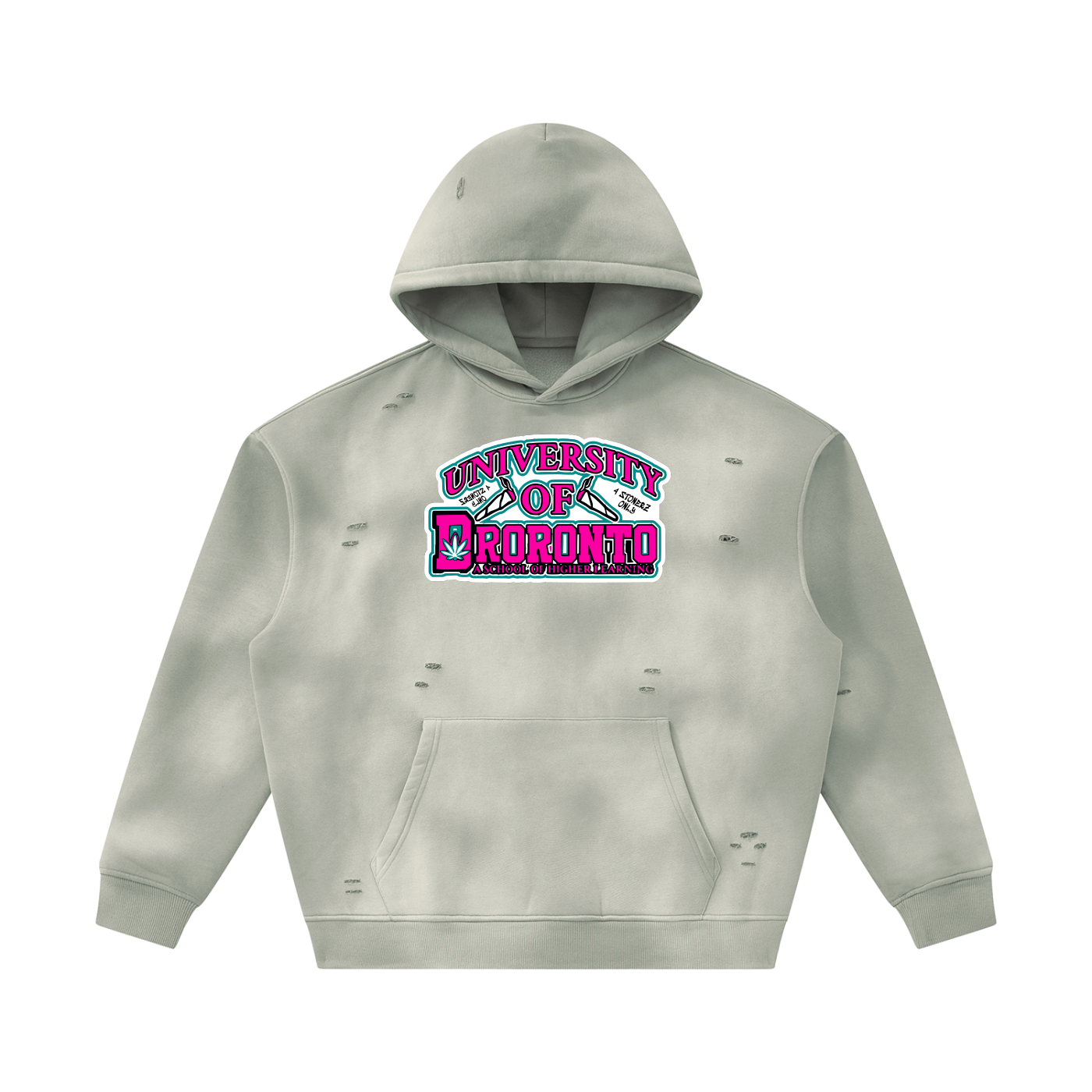 PAPER SPACESHIPS SMOKERS CLUB "U.O.D" Unisex Sunfade Frayed Fleece Hoodie