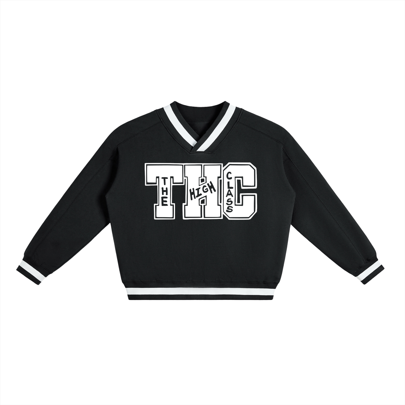 FLYWLKR "THE HIGH CLASS" V-Neck Contrast Collar Boxy Sweatshirt