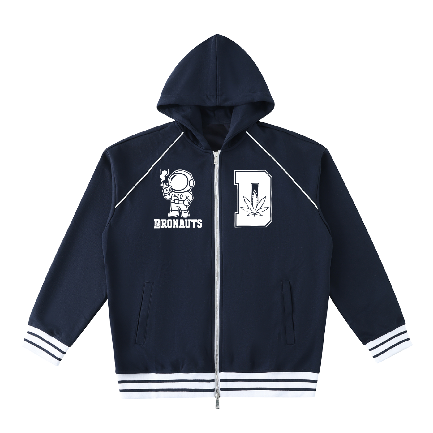 FLYWLKR "PAPER SPACESHIPS SMOKERS CLUB" Striped Trim Zip-Up Hoodie