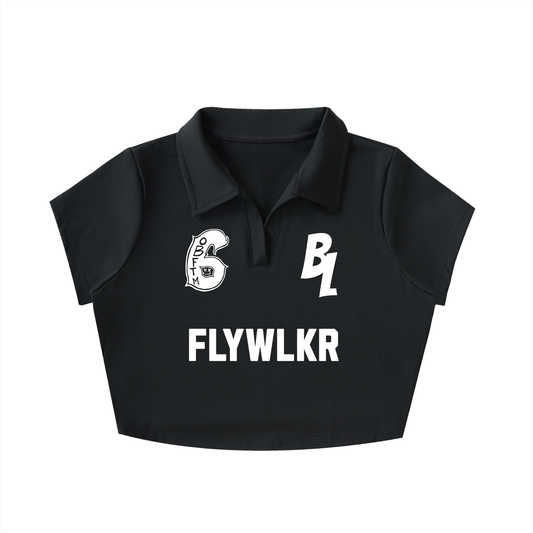 FLYWLKR "BREDY LANE SOCIAL CLUB" V-Neck Lapel Crop Top