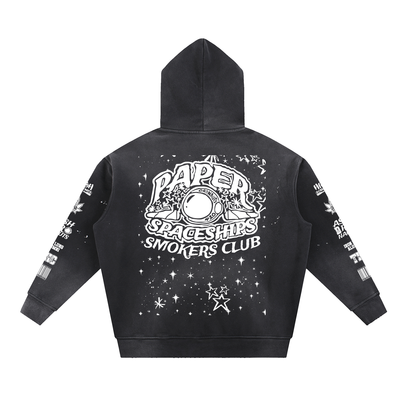 FLYWLKR "PAPER SPACESHIPS SMOKERS CLUB" Vintage Washed Frayed Fleece Hoodie