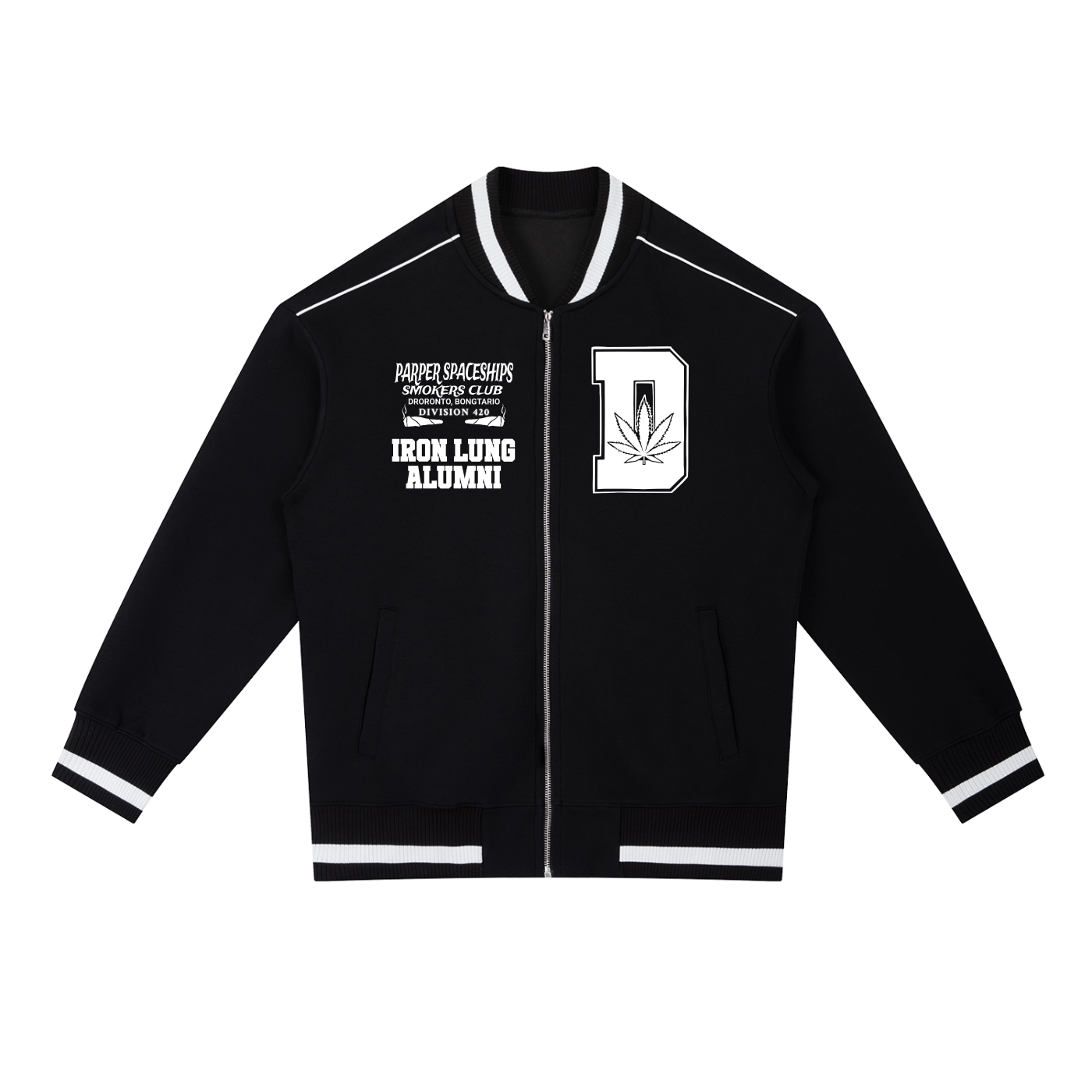 FLYWLKR "PAPER SPACESHIPS SMOKERS CLUB" Contrast Piping Zip Bomber Jacket