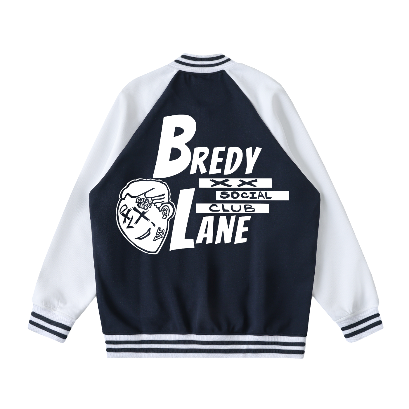 FLYWLKR "BREDY LANE SOCIAL CLUB" Two Tone Raglan Sleeve Varsity Jacket