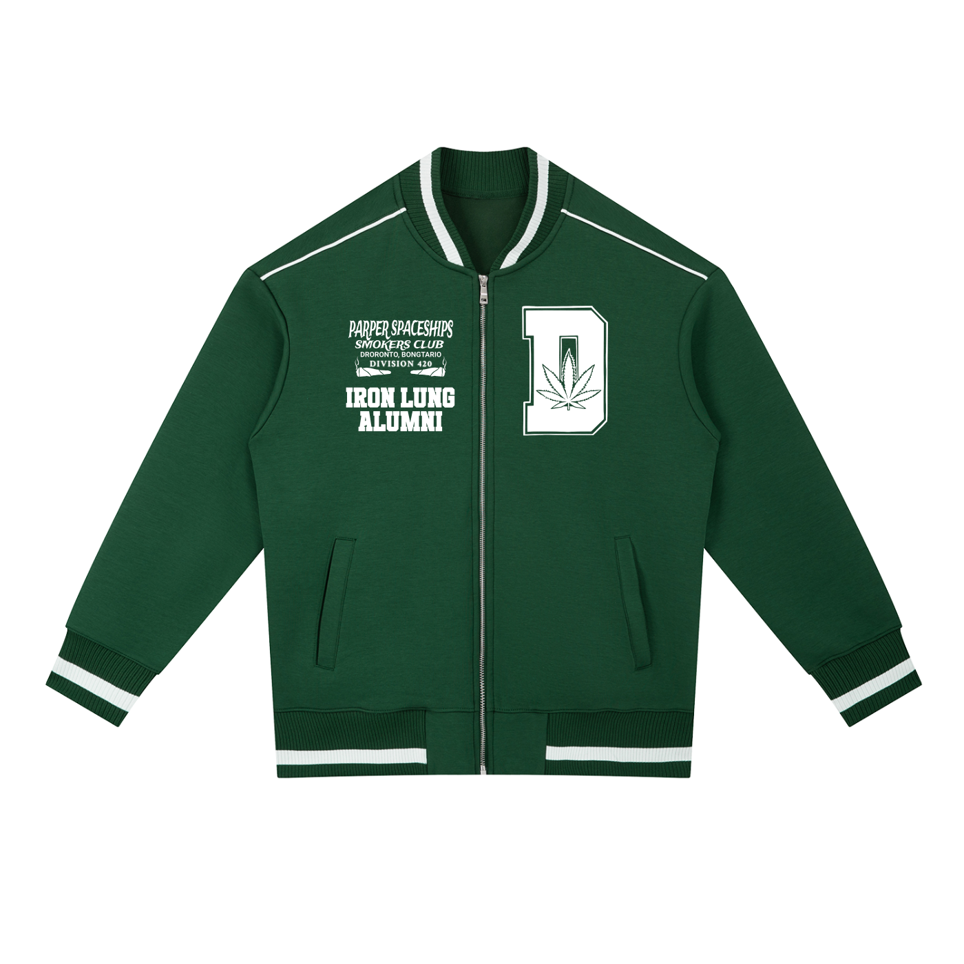 FLYWLKR "PAPER SPACESHIPS SMOKERS CLUB" Contrast Piping Zip Bomber Jacket
