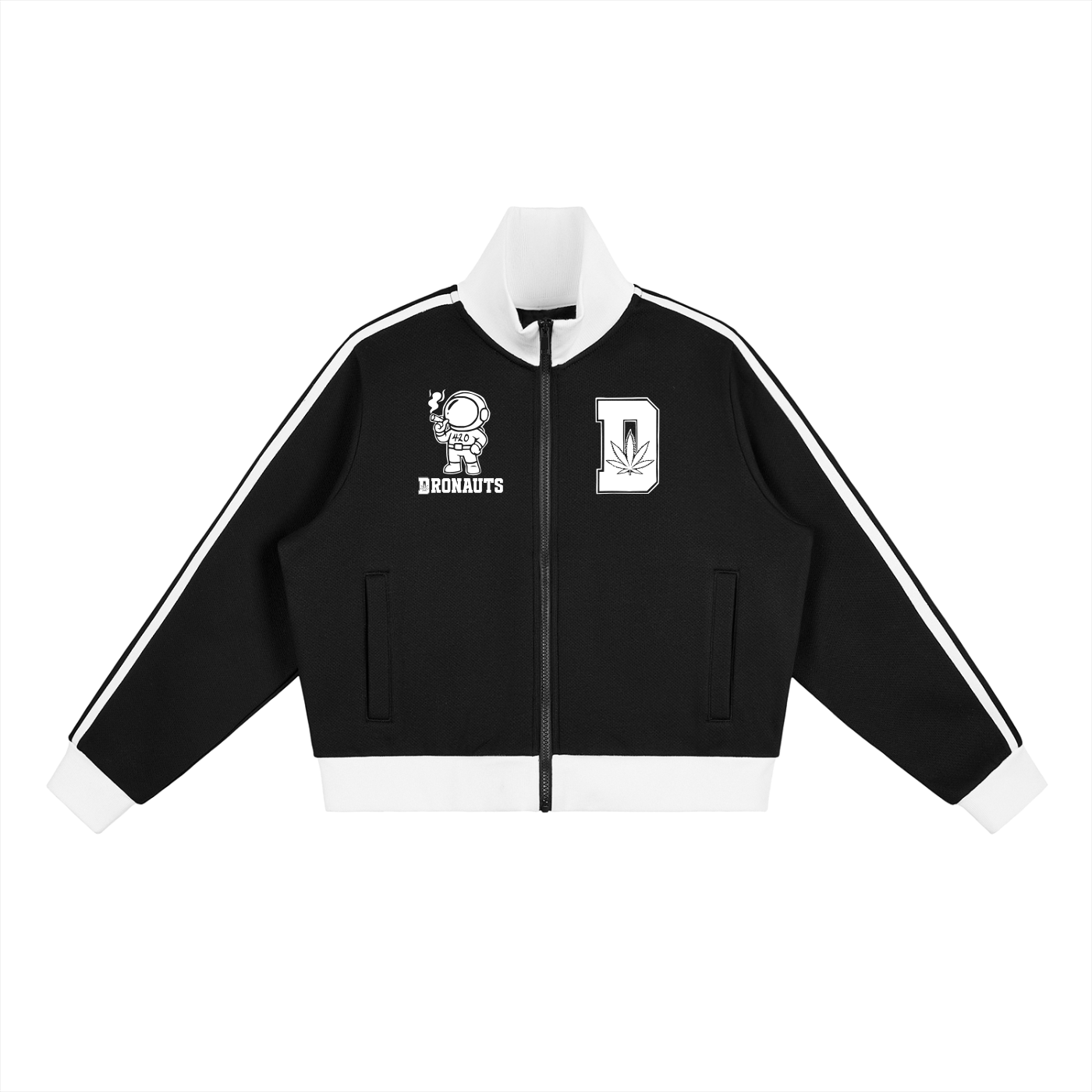 FLYWLKR "THE HIGH CLASS" Contrast Side Stripe Fleece Cropped Track Jacket