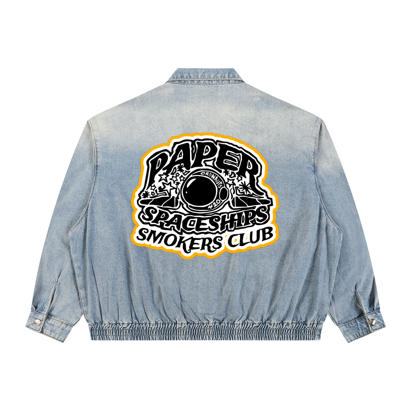 FLYWLKR "PAPER SPACESHIPS" Unisex Vintage Wash Full-Zip Denim Jacket