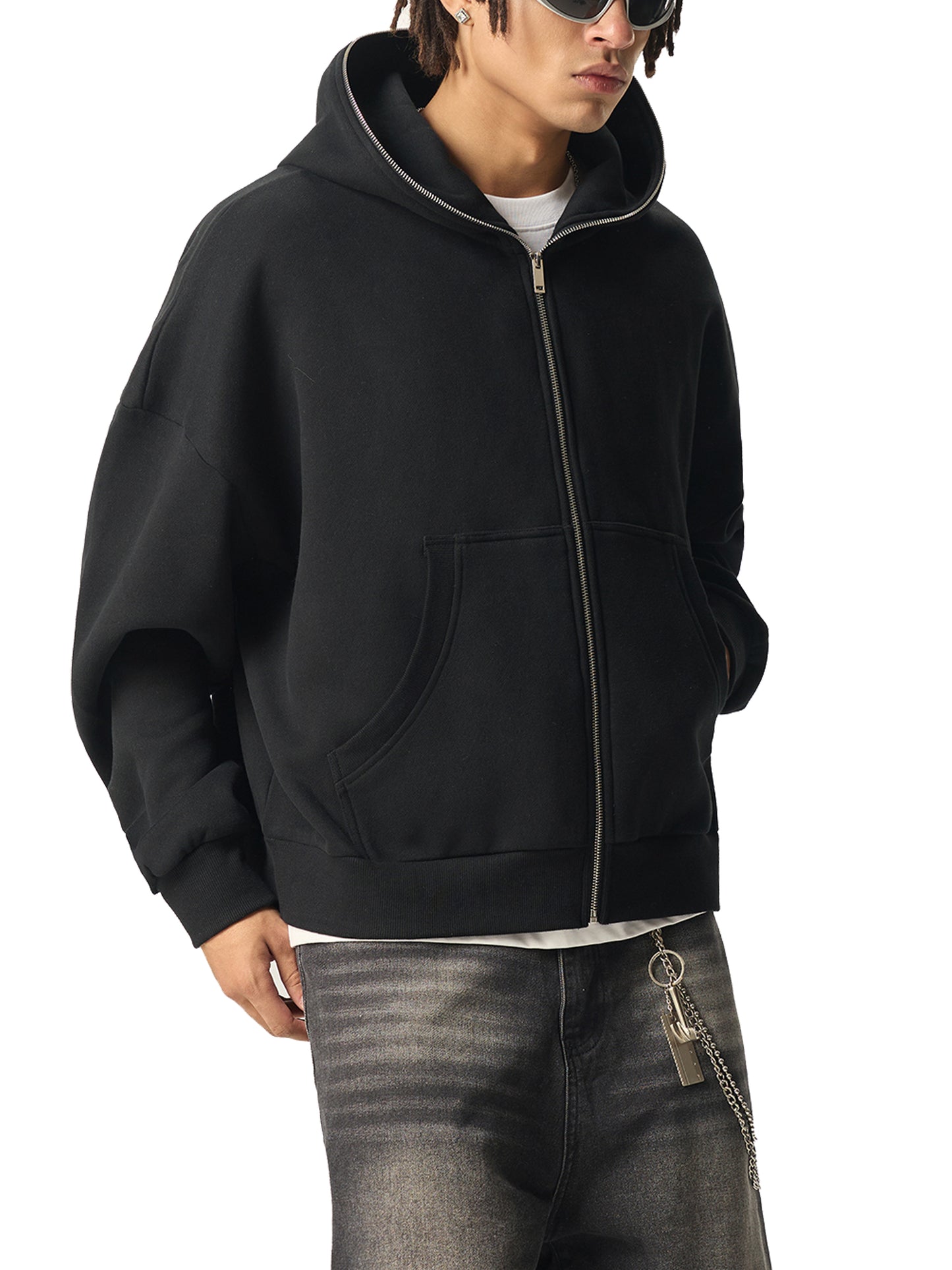 FLYWLKR "BREDY LANE SOCIAL CLUB" Fleeced Full-Zip Boxy Hoodie