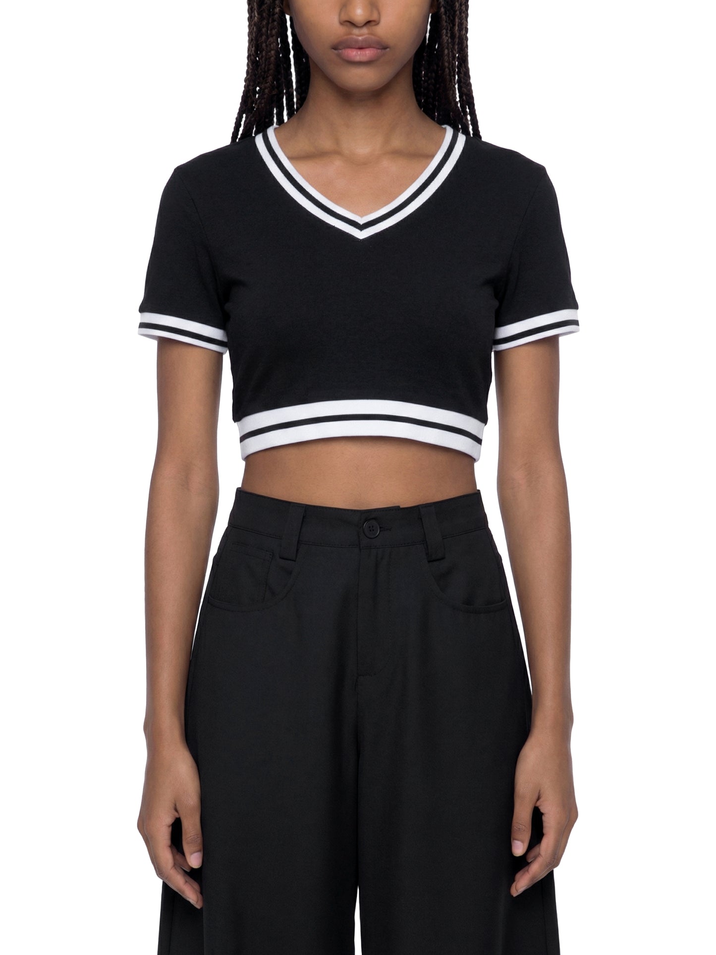 FLYWLKR ATHLETICS Women's Color Block V-Neck Crop T-Shirt
