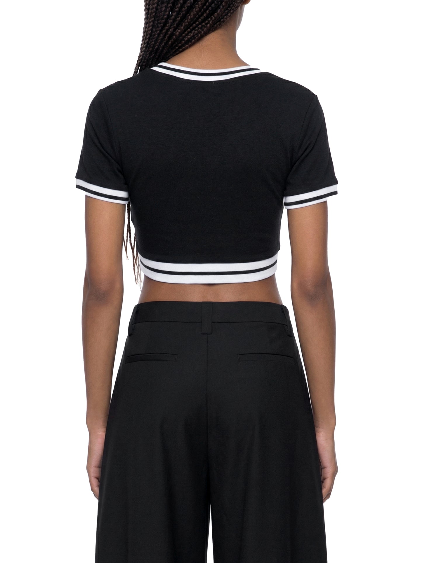 FLYWLKR ATHLETICS Women's Color Block V-Neck Crop T-Shirt